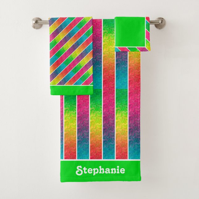 [Spaß mit Streifen] Muster #1 Rainbow Geometric Badhandtuch Set (Insitu)