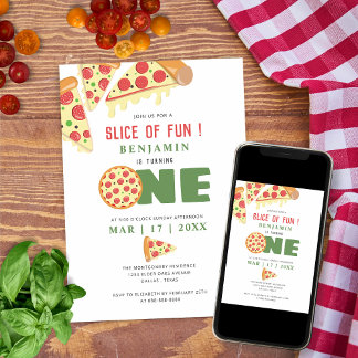 Spaß Modern Pizza Party Junge erste Geburtstag Einladung