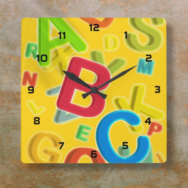 Spaß Moderne farbenfrohe ABC Quadratische Wanduhr (Fun Modern Colorful ABC Square Wall Clock)