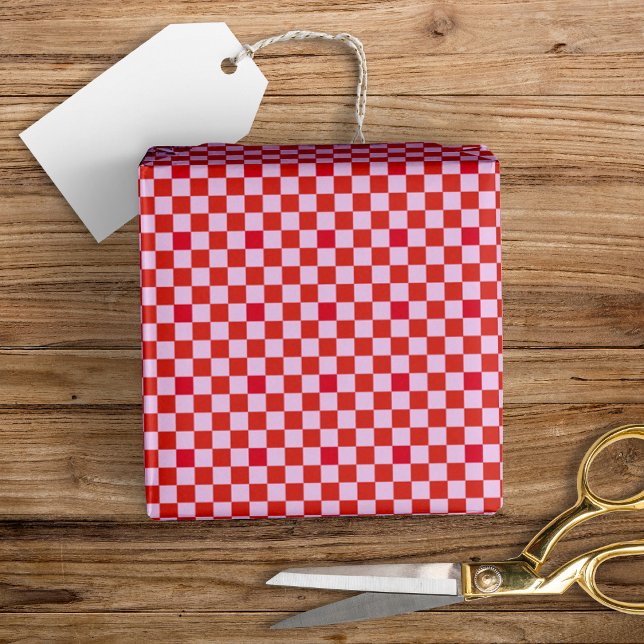 Spaß Moderne Mini kariert Rot + Rosa Geschenkpapier (Von Creator hochgeladen)