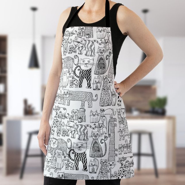 Spaß Moderne schwarze und weiße Katzen und Kätzche Schürze (Fun Modern Black and White Cats And Kittens Apron)