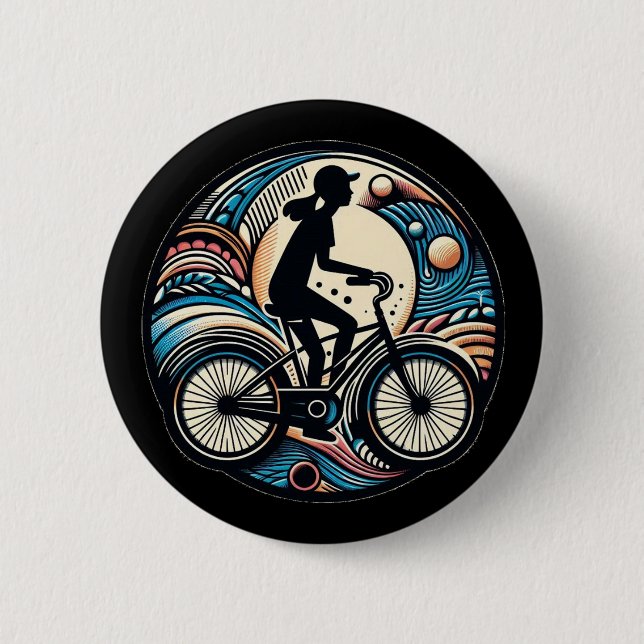 Spaß Modernes Abstraktes Bike-Logo für Frauen Button (Vorderseite)