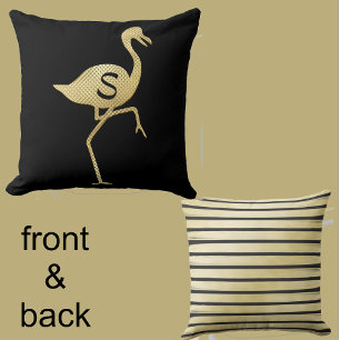 Spaß Monogrammable Gold Flamingo, Gold und Schwarz Kissen