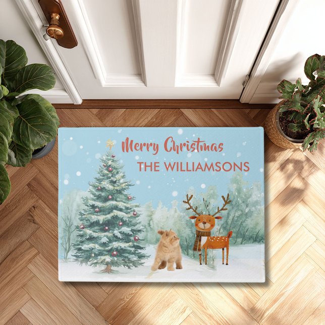 Spaß Neugierige Katze und stilvolle Weihnachten de Fußmatte (Von Creator hochgeladen)