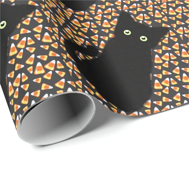 Spaß niedlich Black Cat Candy Mais Halloween Spaß Geschenkpapier (Rolleneckpunkt)