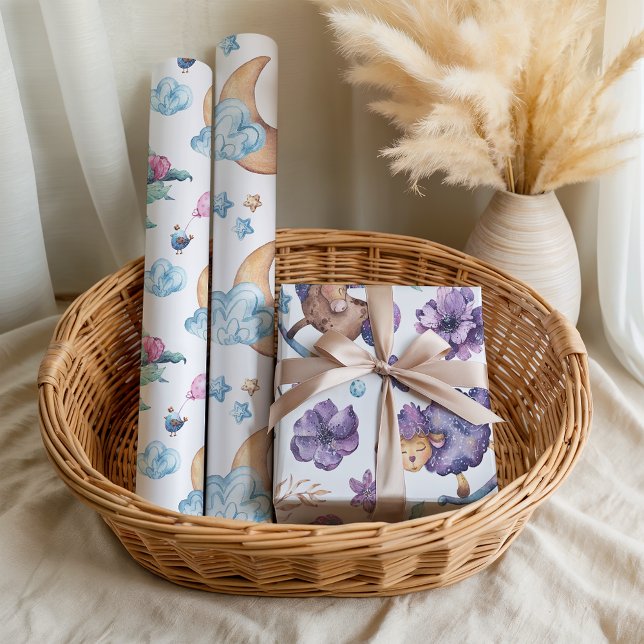 Spaß Niedlich Lullaby Moon Sheep Clouds Baby Geschenkpapier Set (Von Creator hochgeladen)