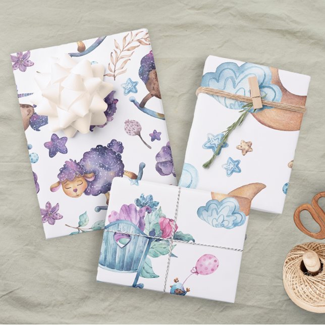 Spaß Niedlich Lullaby Moon Sheep Clouds Baby Geschenkpapier Set (Von Creator hochgeladen)