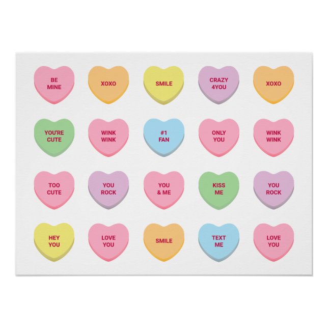 Spaß niedliche pastellfarbene Konversationsherzen Poster (Vorderseite)
