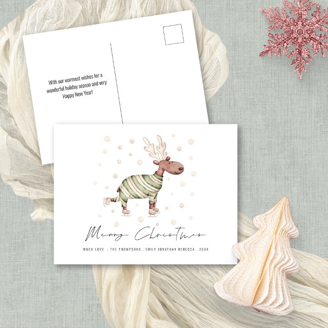 Spaß Niedliche Skaten Reindeer Frohe Weihnachten (Convenient postcard alternative)