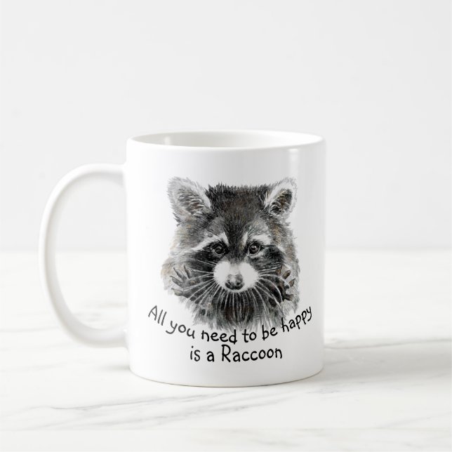 Spaß Niedliche Wasserfarbe Raccoon fröhlich Inspir Kaffeetasse (Links)