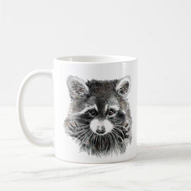 Spaß Niedliche Wasserfarbe Raccoon fröhlich Inspir Kaffeetasse (Links)