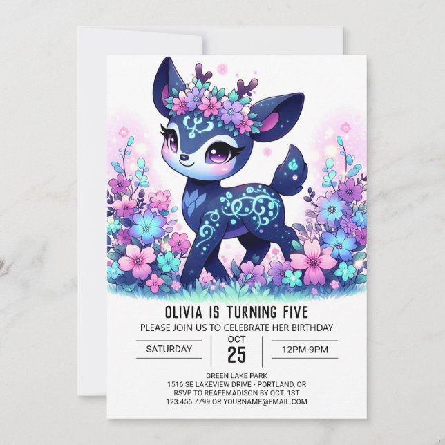 Spaß Niedlicher Hirsch Digitaler Geburtstag Einladung (Vorderseite)