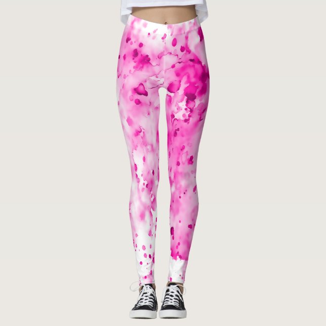 Spaß, Niedlicher, Künstlerischer Pink Paint-Spritz Leggings (Vorderseite)
