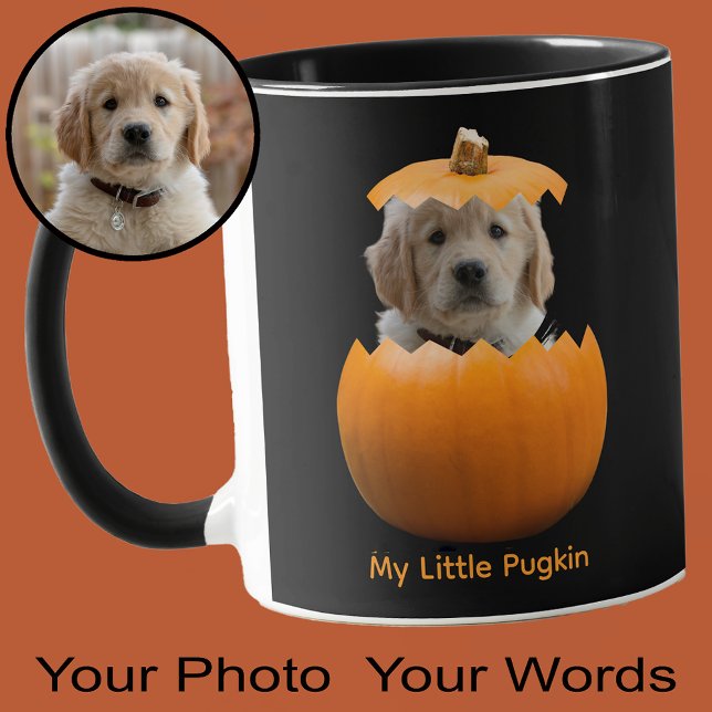 Spaß Niedliches Personalisiertes Halloween Pumpkin Tasse (Personalize this mug with a photo of your dog in a pumpkin!)