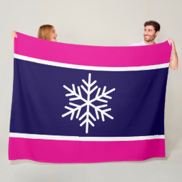 Spaß Nordic Navy Blue Pink White Stripes Snowflake Fleecedecke