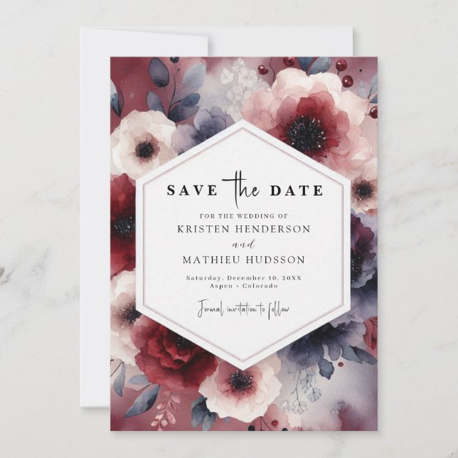 Spaß online Burgund Save The Date (Vorderseite)