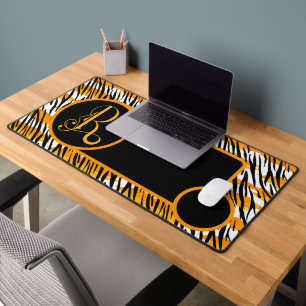Spaß Orange Schwarz Weiß Tiger Streifen Monogramm Schreibtischunterlage