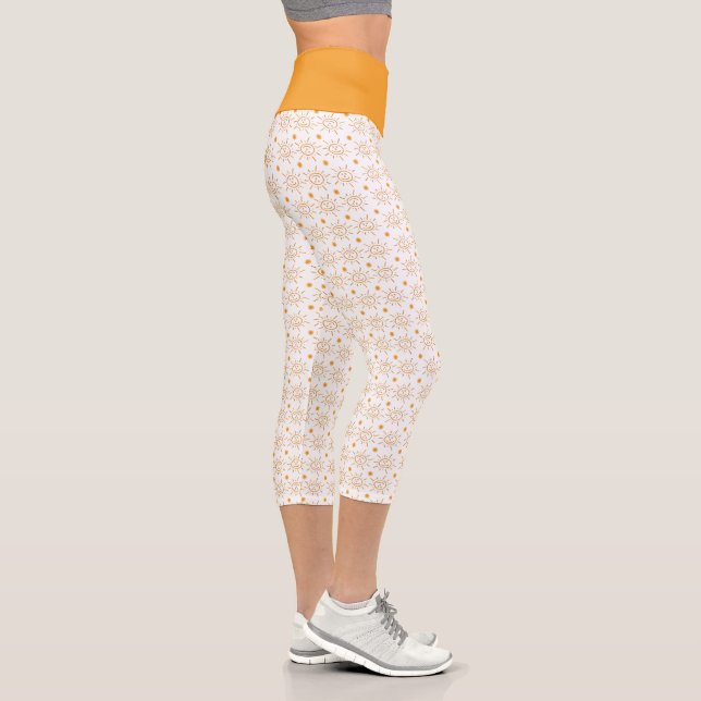 Spaß Orange White Hand Drawing Lächeln Gesicht Son Capri Leggings (Rechts)