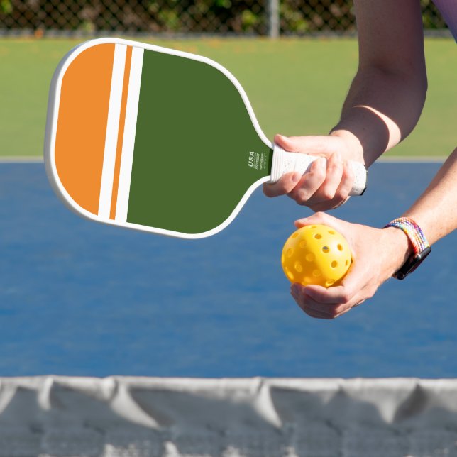 Spaß Orangefarbener Block Weißes Racing Streifen Pickleball Schläger (InSitu)