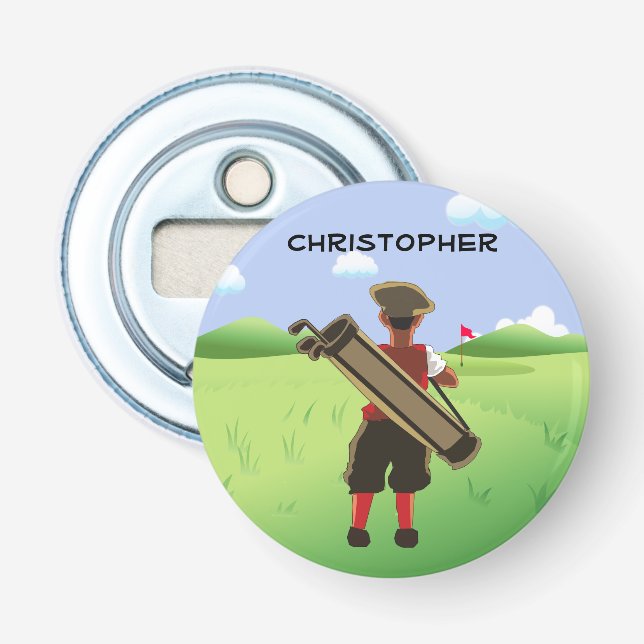 Spaß Personalisiert Golfer auf Golfplatz Flaschenöffner (Vorderseite)