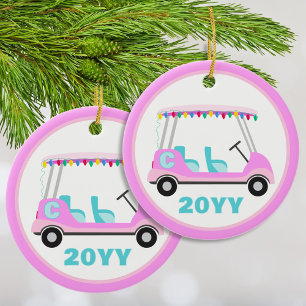 Spaß Personalisiert Pink Golf Cart Urlaub Lichter Keramik Ornament