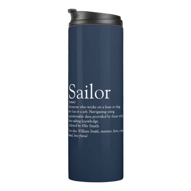 Spaß Personalisiert Sailor Definition Navy Blue Thermosbecher (Nach rechts gedreht)