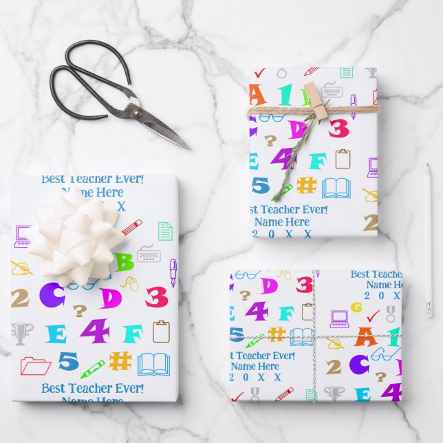 Spaß Personalisiert School Bester Lehrer je Geschenkpapier Set (Vorderseite)