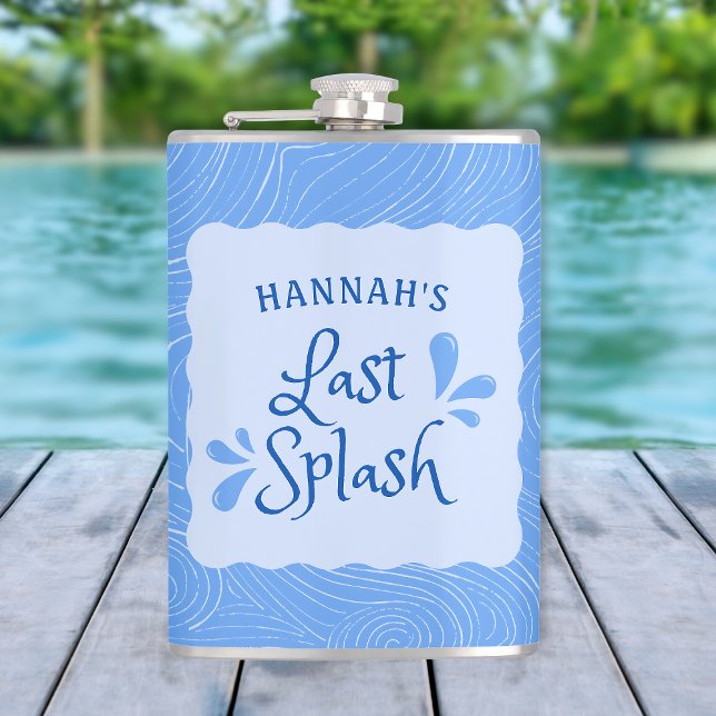 Spaß Personalisierter Junggeselinnen-Abschied "Las Flachmann (Last Splash Theme custom name flask - a chic bachelorette party gift for a memorable celebration.)