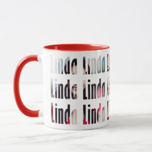 Spaß Personalisierter Name "Linda", 3-Foto-Hinterg Tasse