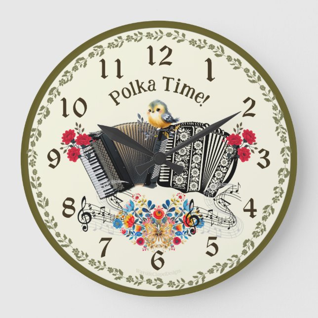 Spaß Polka Zeit! Akkordeon Wall Clock Große Wanduhr (Vorderseite)