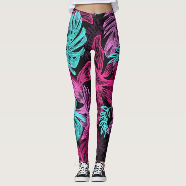 Spaß Psychedelische und glühende Neon-Blätter Leggings (Vorderseite)