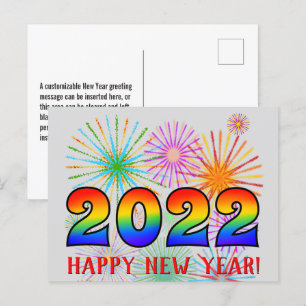 Spaß, Regenbogenfarben 2022 + "GLÜCKLICHES NEUES J Postkarte