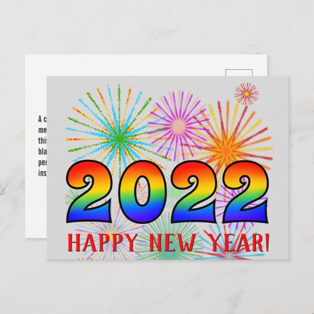 Spaß, Regenbogenfarben 2022 + "GLÜCKLICHES NEUES J Postkarte (Vorne/Hinten)