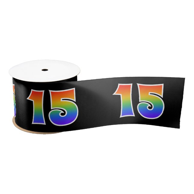 Spaß, Regenbogenmuster "15" Ereignisnummer (schwar Satinband (Spule)
