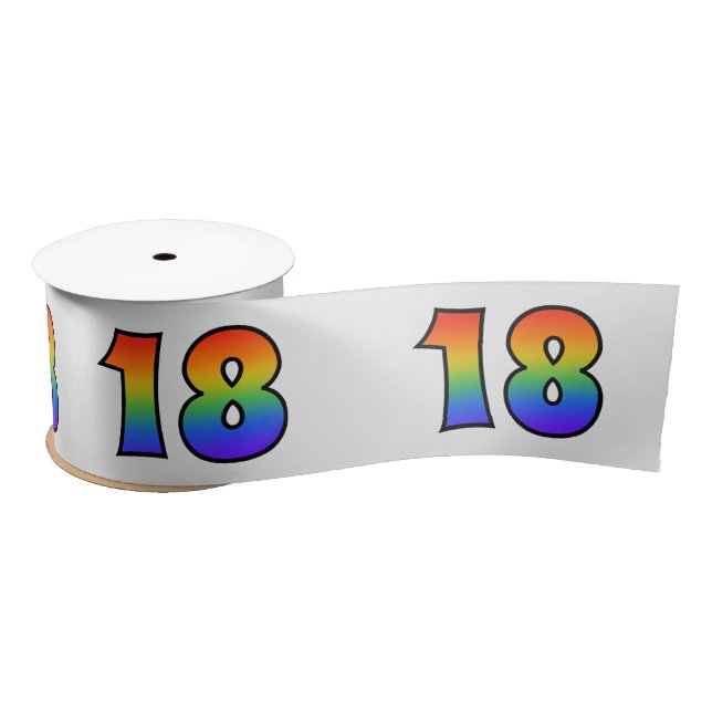 Spaß, Regenbogenmuster "18" Ereignisnummer (grau) Satinband (Spule)