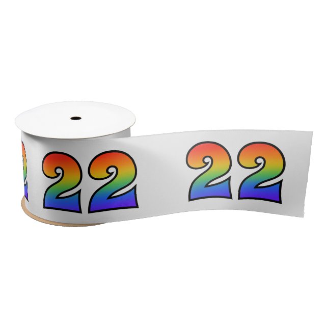 Spaß, Regenbogenmuster "22" Ereignisnummer (grau) Satinband (Spule)