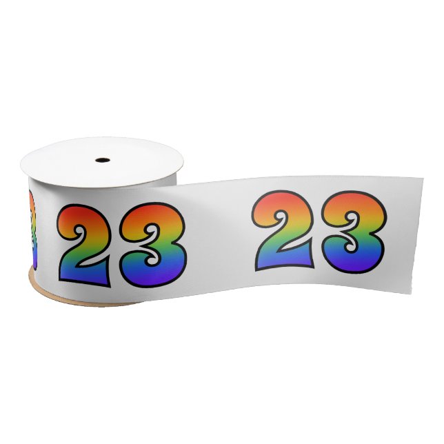 Spaß, Regenbogenmuster "23" Ereignisnummer (grau) Satinband (Spule)