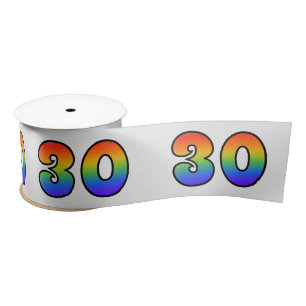 Spaß, Regenbogenmuster "30" Ereignisnummer (grau) Satinband