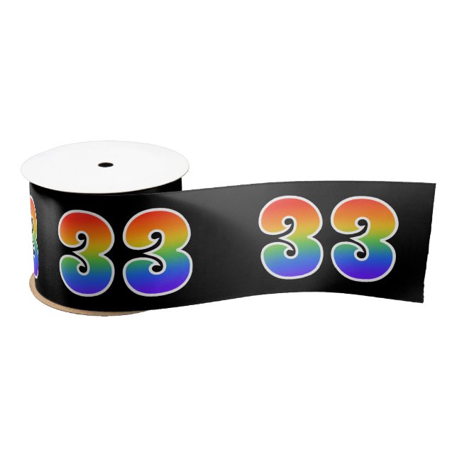 Spaß, Regenbogenmuster "33" Ereignisnummer (schwar Satinband (Spule)