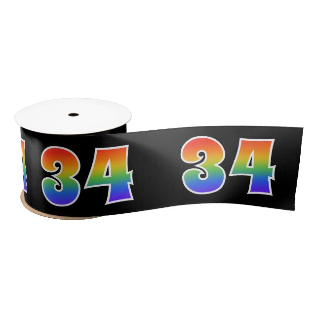 Spaß, Regenbogenmuster "34" Ereignisnummer (schwar Satinband (Spule)