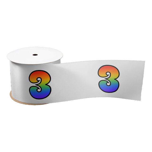 Spaß, Regenbogenmuster "3" Ereignisnummer (grau) Satinband (Spule)