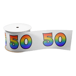 Spaß, Regenbogenmuster "50" Ereignisnummer (grau) Satinband