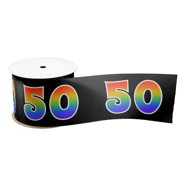 Spaß, Regenbogenmuster "50" Ereignisnummer (schwar Satinband (Spule)