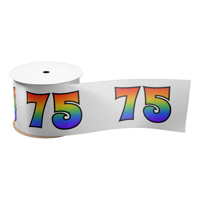 Spaß, Regenbogenmuster "75" Ereignisnummer (grau) Satinband (Spule)