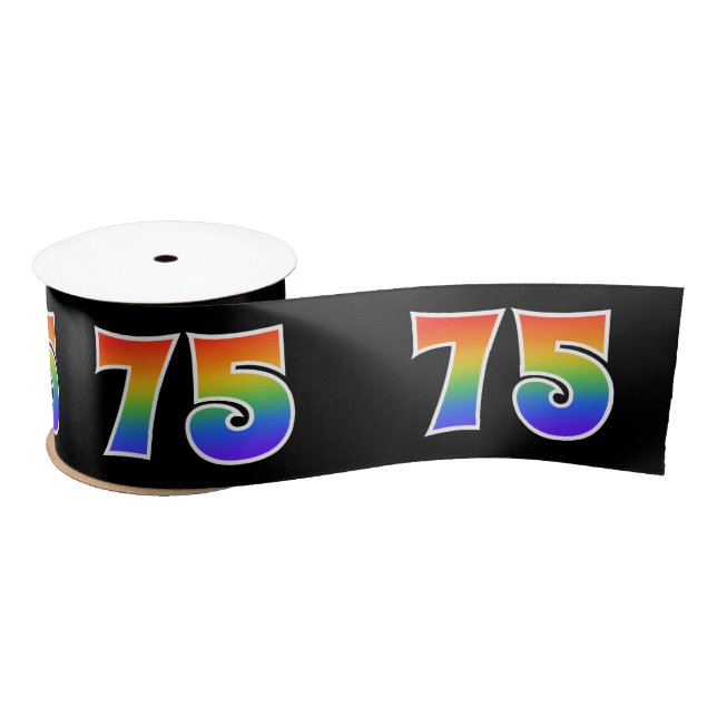 Spaß, Regenbogenmuster "75" Ereignisnummer (schwar Satinband (Spule)