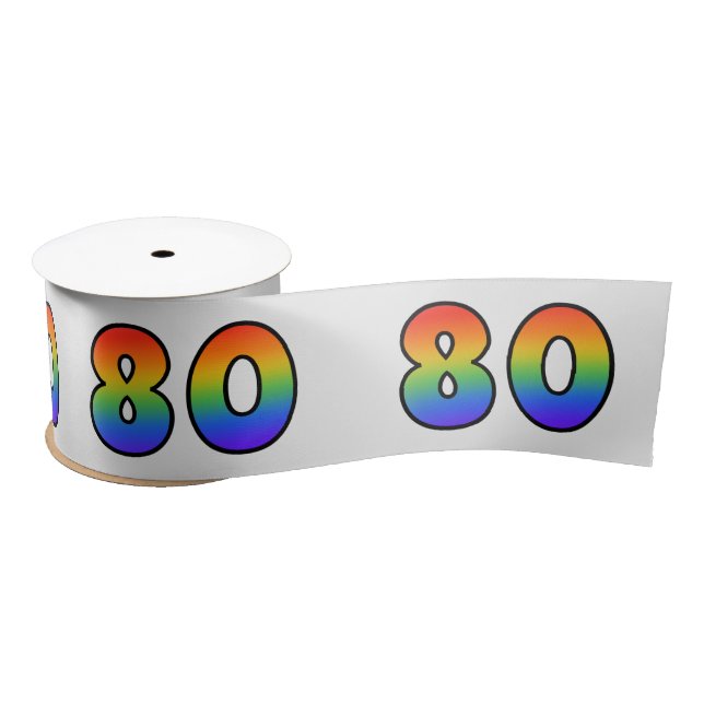 Spaß, Regenbogenmuster "80" Ereignisnummer (grau) Satinband (Spule)