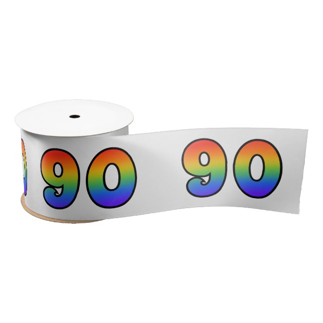 Spaß, Regenbogenmuster "90" Ereignisnummer (grau) Satinband (Spule)