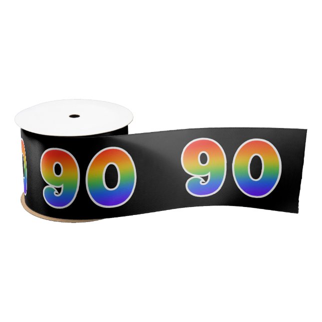 Spaß, Regenbogenmuster "90" Ereignisnummer (schwar Satinband (Spule)