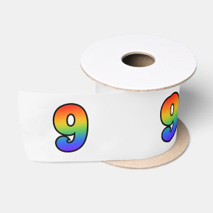 Spaß, Regenbogenmuster "9" Ereignisnummer (grau) Satinband
