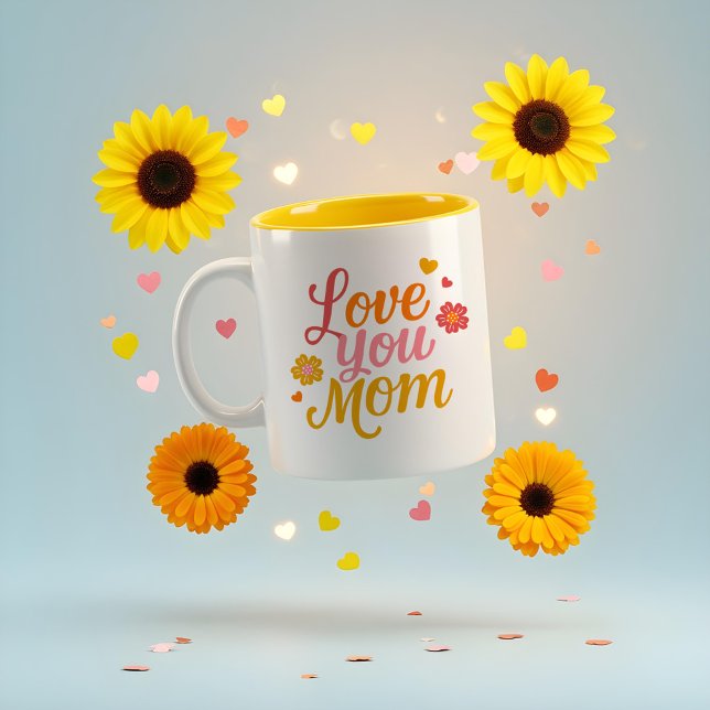 Spaß Retro farbenfrohe Liebe Sie Mama Typografie Zweifarbige Tasse (Fun Retro Colourful Love You Mom Typography Two-Tone Coffee Mug)